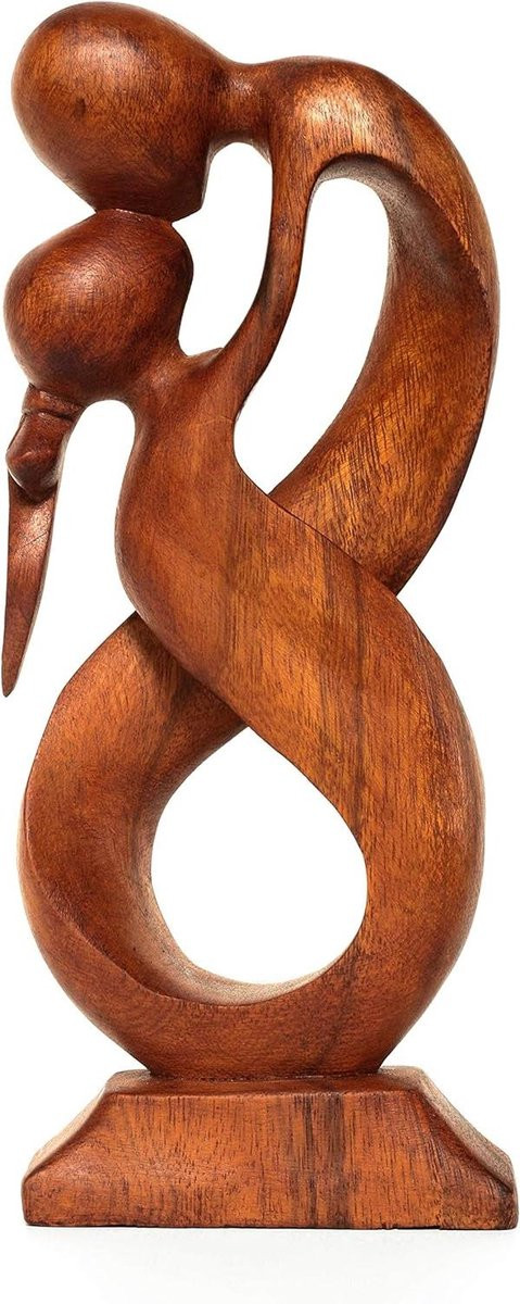 Abstract Houten Paar Bruin - Handgesneden Houten Sculptuur voor Woondecoratie - Hoogte: 30 cm