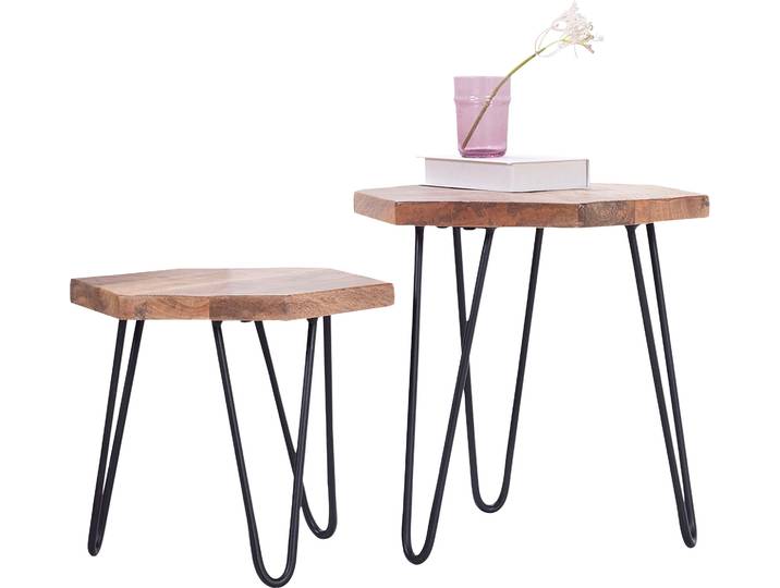 Beistelltisch BYLIVING Elea , braun (braun, schwarz), B:45cm H:40cm T:40cm, Tische, Beistelltisch, aus Massivholz, bestehend aus 2 Tischen