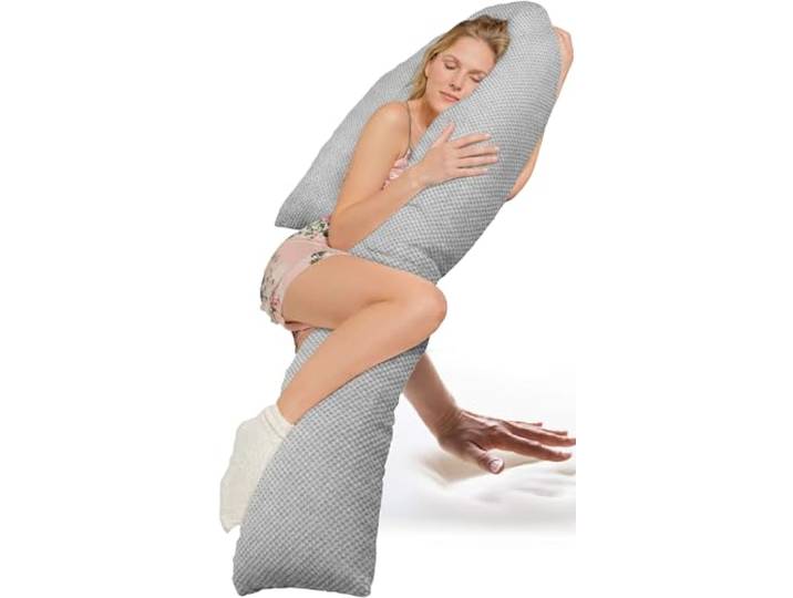 Traumreiter Seitenschläferkissen Visco XL J-Form langes Wendekissen mit Memory Foam Stütze [orthopädisch] Schwangerschaftskissen zum Schlafen Stillkissen Kissen Komfortkissen mit Bezug Silber Deluxe