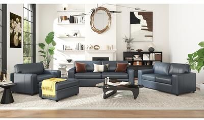 Roundhill Furniture Sakan Leather Upholstered 4-Piece Living Room Set, Sofa Loveseat Cutler Chair and Ottoman
