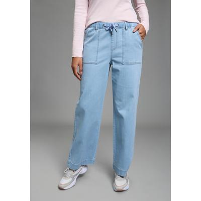 Weite Jeans KANGAROOS, Damen, Gr. 44, N-Gr, blau (light blau used), Denim/Jeans, Obermaterial: 68% Baumwolle, 19% Polyester, 12% Lyocell, 1% Elasthan, unifarben, normal knöchellang, Jeans, weite Beinweite, normale Leibhöhe, knöchellanger Schnitt