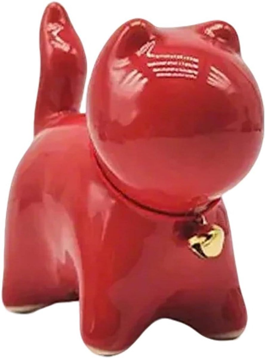 Rood Keramiek Kat Beeldje - Kitten Figuur Ornament voor Woonkamer Decoratie