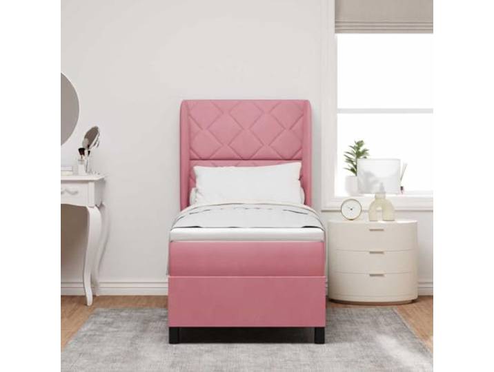 KTHLBRH Boxspringbett Rosa 200 x 80 cm mit verstellbarem Kopfteil Samt, mittlere Matratze, Massivholzrahmen, 2 Höhen, 140 kg