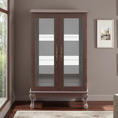 ZWYO HOSIMU "43.79""H Glass Display Curio Cabinet with Tempered Glass Doors, Adjustable Shelves, Mirrored Back Panel & Integrated Lighting"