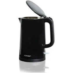 Cloer 4320 Wasserkocher 1,5 L,1500 W, Edelstahlbehälter & Deckel, automatische Abschaltung, Überhitz, Wasserkocher, Schwarz