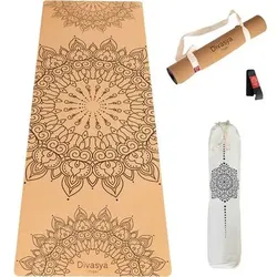 DIVASYA Yogamatte aus Kork und Naturkautschuk, Größe 183 x 66 x 0,4 cm in Braun Braun