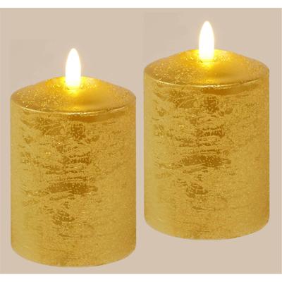 LED-Kerze I.GE.A. "Batteriebetriebene LED-Kerzen aus Echtwachs, Höhe ca. 10 cm", gold (goldfarben), H:10cm Ø:7,5cm, Echtwachs, Kerzen, LED-Kerze, warmweißes Stimmungslicht, Stumpenkerze für den Adventskranz