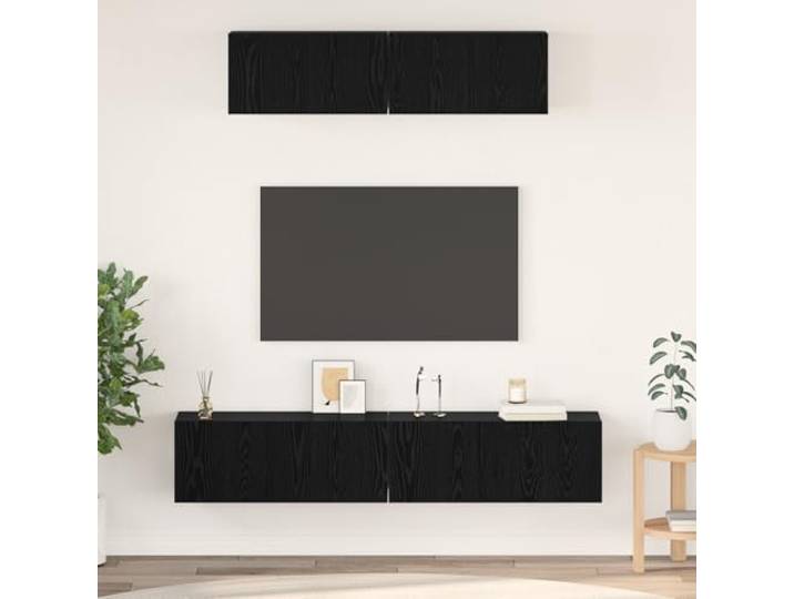 HEFZGDB Wand TV Schrank 4 Stück Schwarze Eiche S 80 x 30 x 30,5 cm Rustikale Würfelregale aus Altholz mit Schiebetüren Modularer Aufbau für Flexible Stauraumlösungen Wandmontiertes