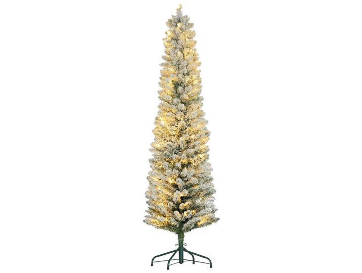 Homcom Künstlicher Weihnachtsbaum, 180 cm Christbaum mit 150 LED-Lichten flammhemmend, Grün, Weiß, Kunststoff, Metall, 180 cm, Dekoration, Weihnachtsdekoration, Christbäume & Zubehör