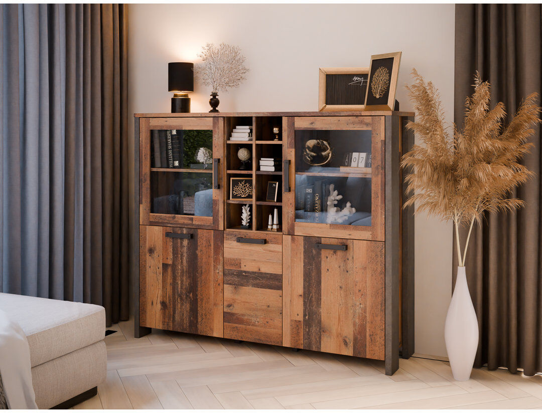 Mercury Lanham 151.4 cm W Display Cabinet Brown 127.9cm H X 151.4cm W X 41.6cm D