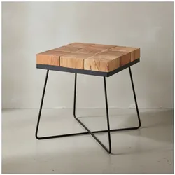 KADIMA DESIGN Quadratischer Beistelltisch Akazie, Industrial-Style, Massivholz, Metallgestell.