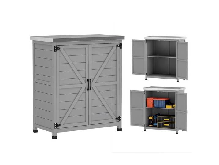 Armoire de jardin en Bois Extérieur armoire de rangement de Jardin avec Plan de Travail acier galvanisé 79x43x92cm gris