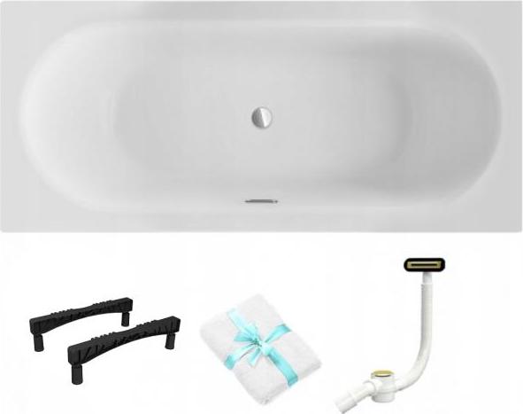 Aqua For You | Besco Badewanne Vitae - 150 x 75 cm - Gold Siphon - Rahmentyp W - Rechteckig