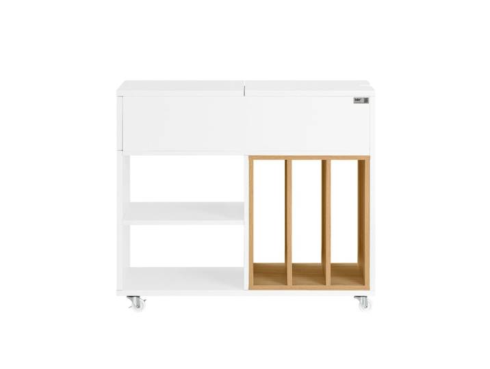 Bout de canapé en bois avec porte- revues et tiroir effet bois blanc