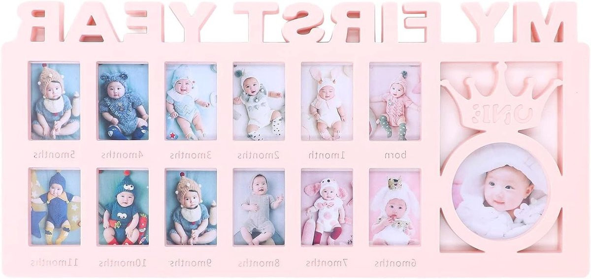 Allecto Baby Fotolijst voor Maandelijkse Groei - Roze - 12 Fotolijstjes