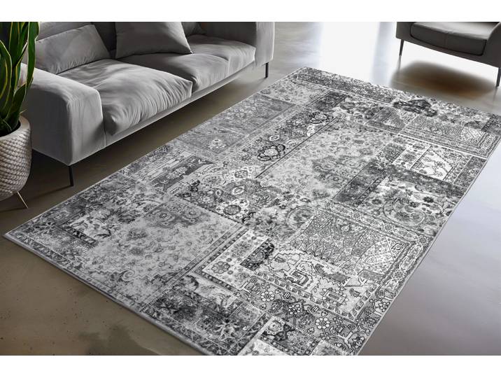Teppich OBSESSION Avantgarde 105 , grau, B:230cm H:8mm L:330cm, Polyester, Teppiche, Teppich, modernes Patchwork Design, waschbar, In- und Outdoor, Balkon, Terrasse