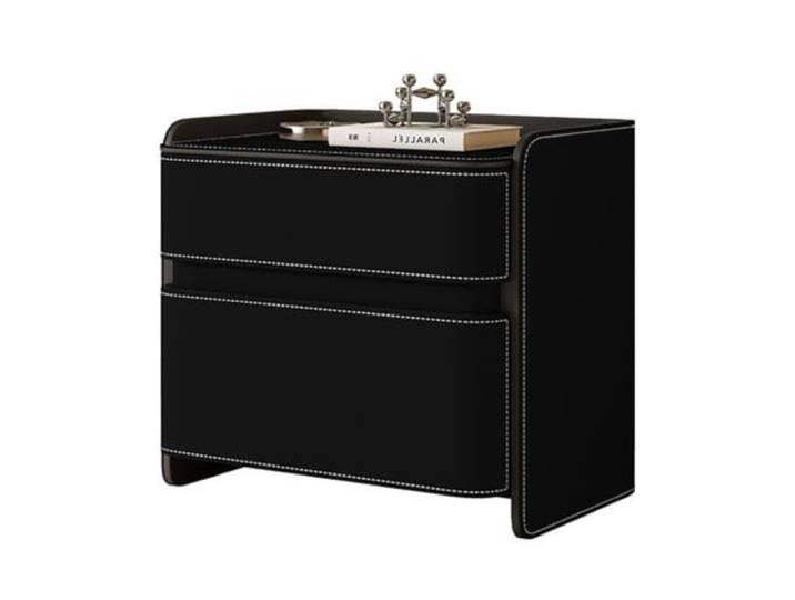 Moderner Nachttisch Kleiner Nachttisch for das Schlafzimmer Leder Mit 2 Schubladen Abgerundete Kanten Holzrahmen Für Wohnheime, Kleiderschränke und Wohnzimmer(Black,60cm/24in)
