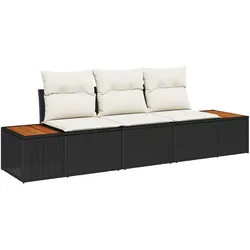 vidaXL 3-teiliges Garten-Sofa-Set mit Kissen Schwarz Poly-Rattan Akazie
