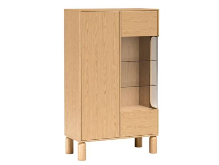 Komodee Vitrine KINSARVIK - Eiche - Hohe Beine - Glaseinlegeböden - 89 x 146 x 41 cm