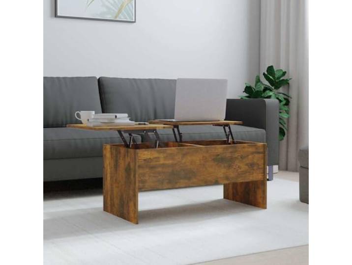 HEFZGDB Couchtisch Räuchereiche 102x50,5x46,5 cm Holzwerkstoff mit Verstellbarer Tischplatte und Zwei versteckten Ablagefächern für Stauraum, modernes Design, stabil