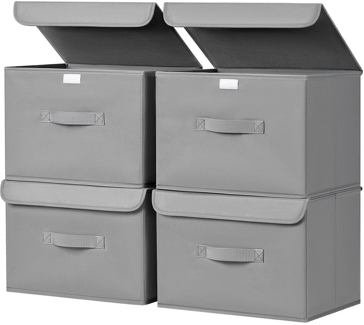 Set van 4 opvouwbare opbergdozen met deksel van textiel - Grijs