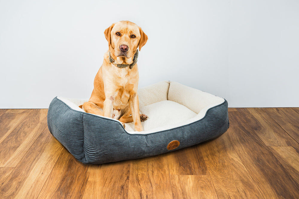 Snug and Cosy CORD Pet Bed Grey 33cm H x 90cm W x 77.5cm D