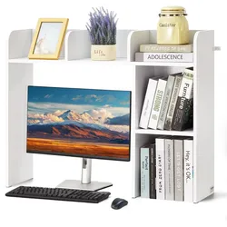VEVOR Schreibtisch Bücherregal 2-stufiger Organizer (94,5 x 24,1 x 73,4 cm) Tischregale Schreibtisch Organizer Ausstellungsregal aus Spanplatten mit rutschfesten Füßen, für Büro Wohnheim, Weiß