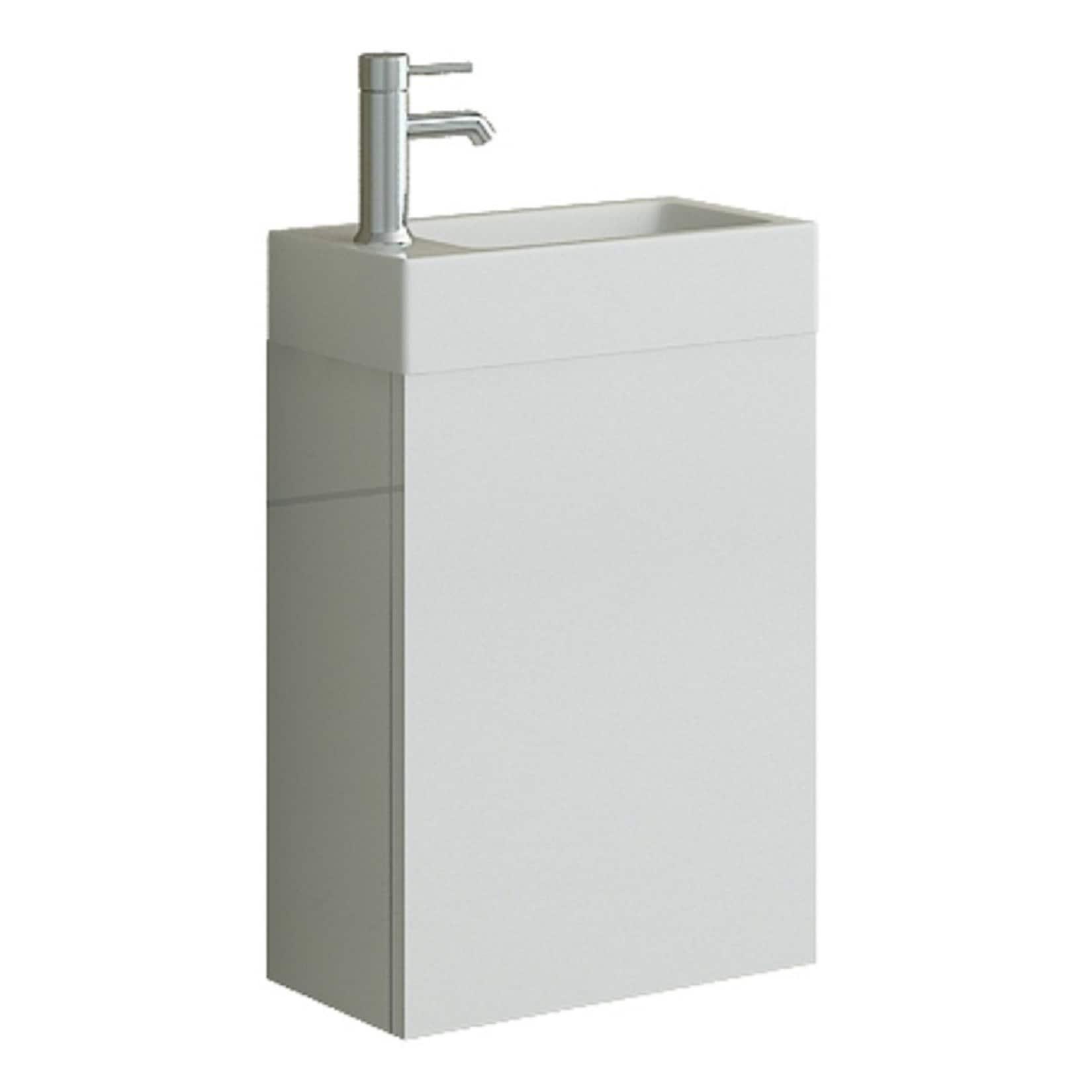 AARAU Badset Gäste WC Badmoebel weiss Hochglanz Waschbecken schmal SMC klein Waschtisch Unterschrank