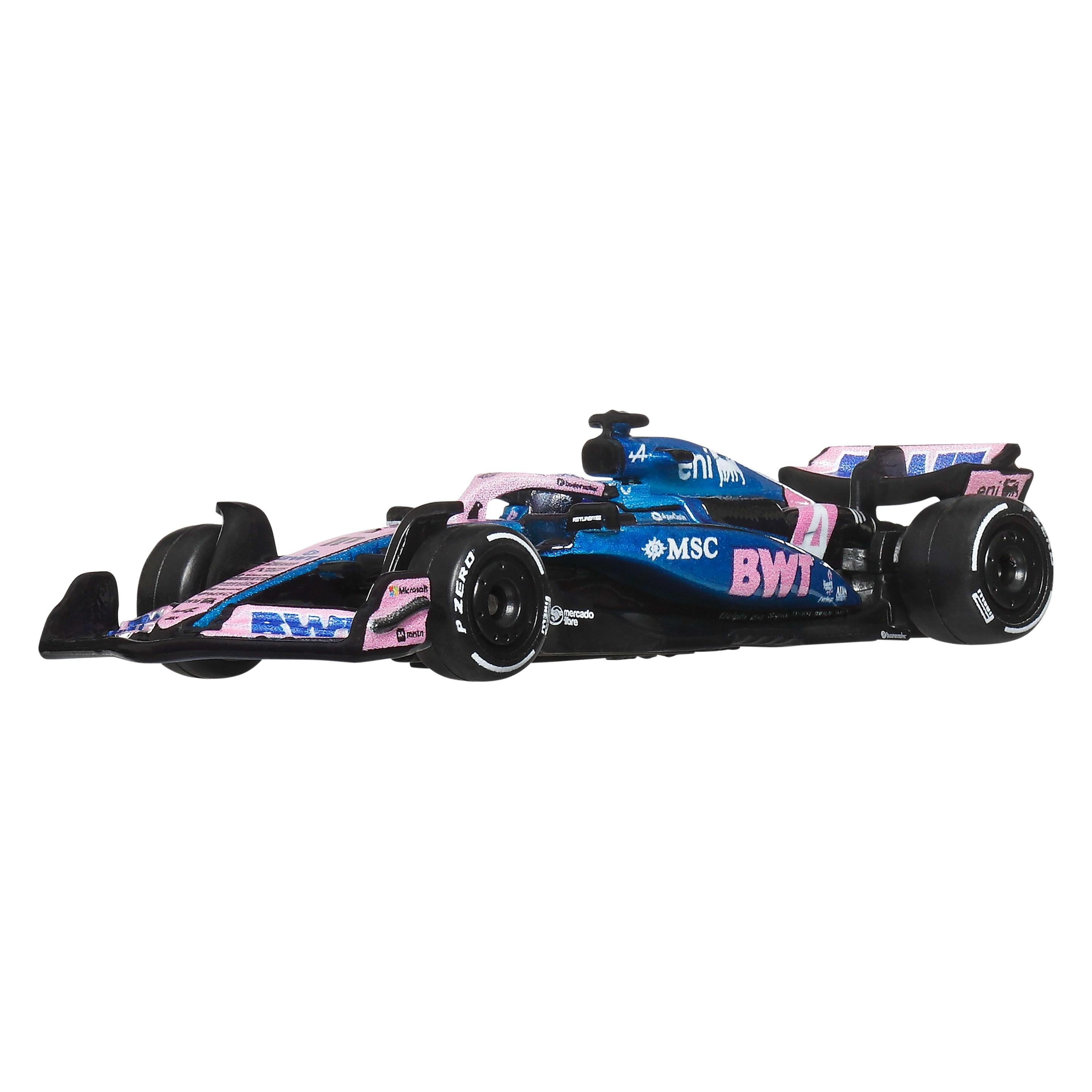 Hot Wheels Premium Formel 1-Spielzeugautos im Massstab 1:64, 2er-Set BWT Alpine Formel 1 Team mit Gas (JMM96)