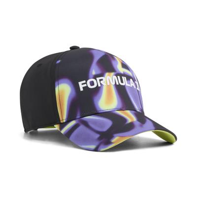 Flex Cap PUMA "F1 Lifestyle Vegas Baseball-Cap Erwachsene", Gr. onesize, bunt (schwarz sunny lime aop grün), Futter: 100% Polyester, bedruckt, Caps