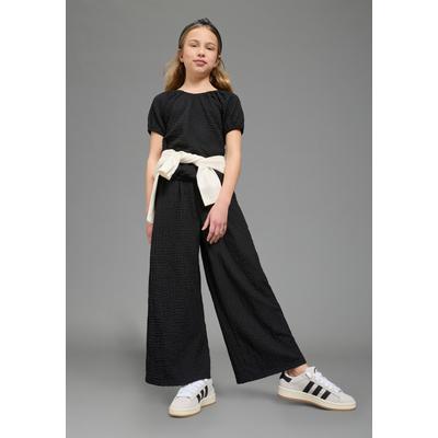 Shirt & Hose KIDSWORLD "2tlg Set: Carmenshirt+Hose", Mädchen, Gr. 176, schwarz, Jersey, Obermaterial: 98% Polyester, 2% Elasthan, unifarben, KOB Set-Artikel, Ganzes Outfit: Shirt mit Raglanärmeln und Hose