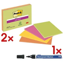 Post-it Super Sticky 2x Moderations-Haftnotizblock »Meeting Notes« inkl. Permanent-Marker gelb