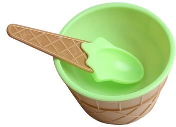 Uplifted Trends Reusable Cone Shaped Kids Ice Cream Bowl And Spoon Set For Parties And DIY Desserts green