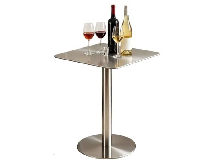 Quadratischer Esstisch, Bartisch, Bistro-Cocktailtisch aus Edelstahl Kleine Beistelltische mit stabilem Sockel, Tischhöhe für Küche, Wohnzimmer, Beistelltisch, Silber(60x60x75cm)