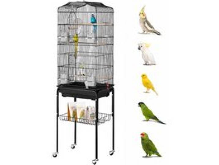 VEVOR Vogelkäfig, 45,7x35,5x151cm, Vogelvoliere mit offener Oberseite & Ständer, Vogelflugkäfig aus Stahl mit herausnehmbarem Tablett, Wellensittichkäfig mit 4 Sitzstangen, Papageienkäfig, Vogelhaus