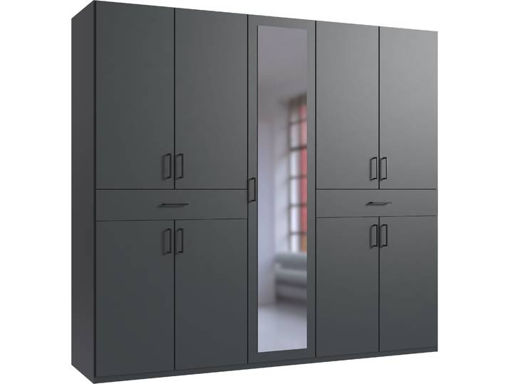 Drehtürenschrank, 225x208x58 cm, Spanplatte, Grau, 9 Türen & 2 Schubladen, Modern, Wimex