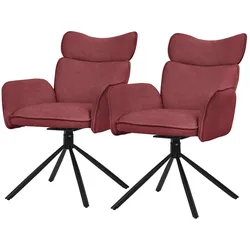 ML-Design Esszimmerstühle drehbar 2er Set Rot Stoff, 360° Drehstuhl mit Armlehne & Rückenlehne, Polsterstuhl Metallbeine