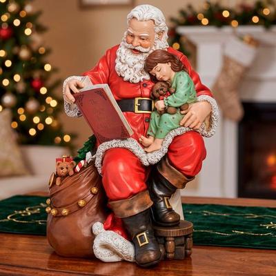 Roman Inc/Drop Ship Santa Claus Reading to Child Table Sculpture Red , Red