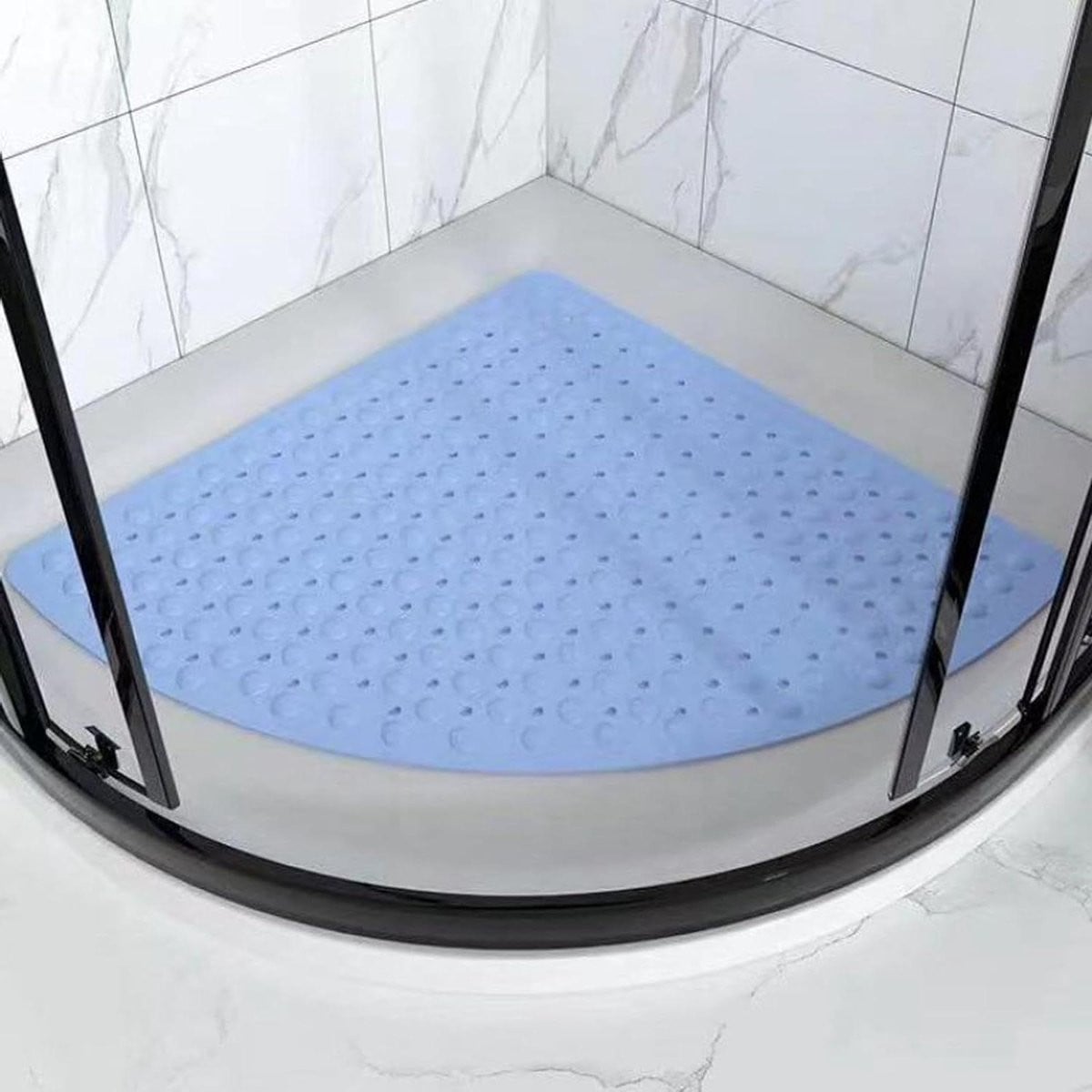 Blauwe antislip hoekdouchemat met afvoergaten - 80 x 80 cm