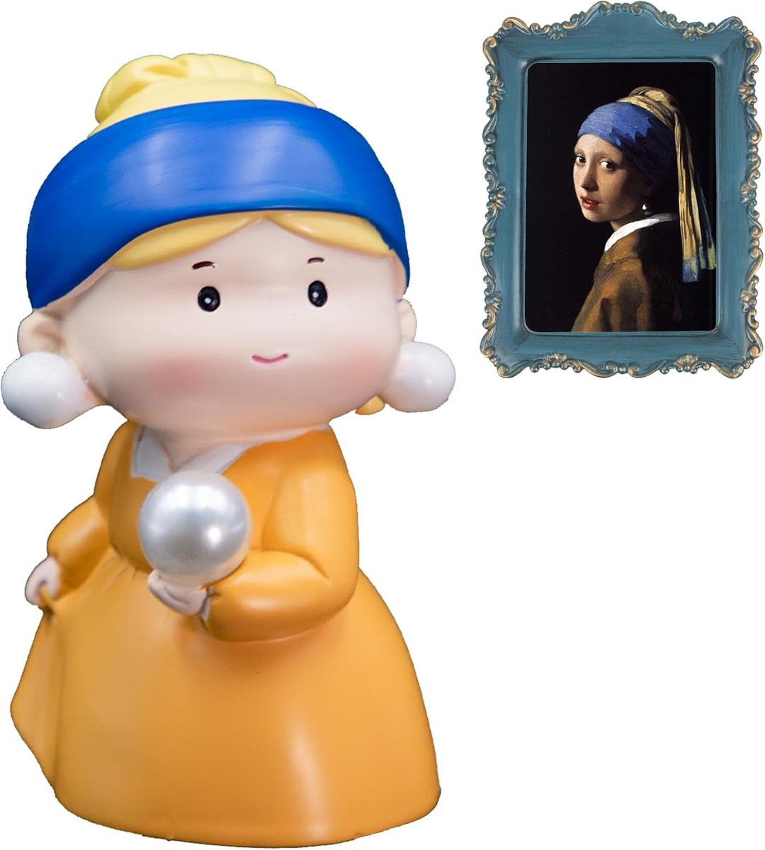 SnelShoppen Handgeschilderd Resin Beeldje Meisje met Parel Oorbellen voor Decoratie en Verzamelaars