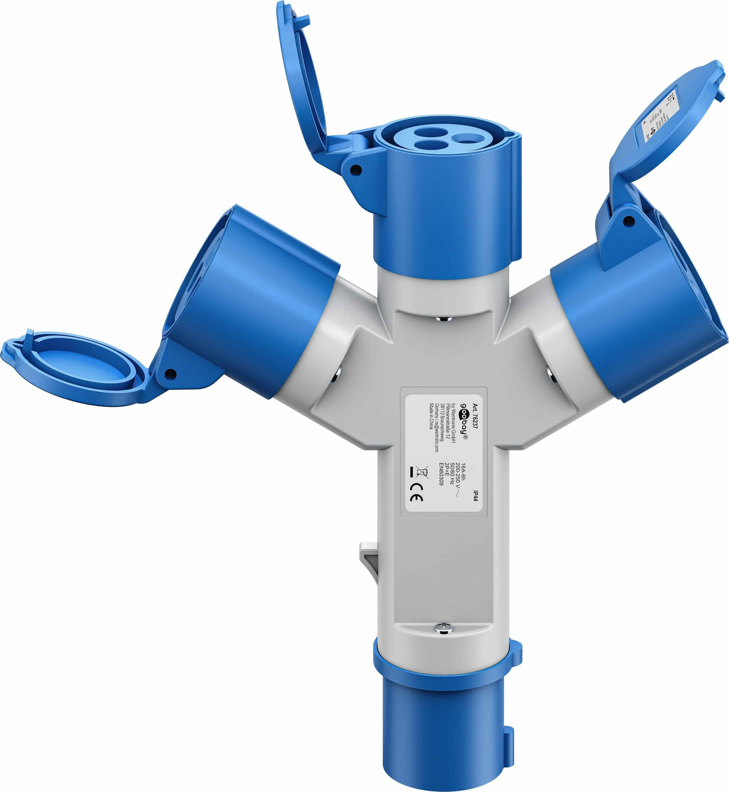 Goobay 76237 CEE-Y-adapter, CEE-stekker naar 3x CEE-aansluiting voor buitengebruik, 16 A / 230 V