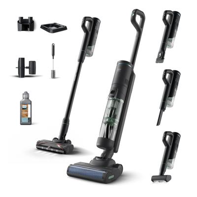 PHILIPS Nass-Trocken-Sauger "AquaTrio Cordless 7000 Series XW7263/11", schwarz (schwarz, heldengrün), B:25cm H:110cm T:23cm, Mehrzwecksauger, 3-in-1-Reinigungslösung, mit automatischem Reinigungssystem