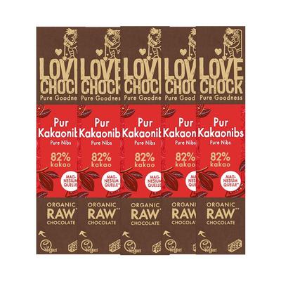 Lovechock Bio rohe Schokolade Bars, Pur-Kakaonibs 5x40 g