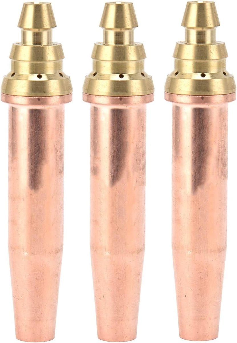 Set van 3 Messing Gas Lassen Tips voor Zuurstof Propaan Snijbrander - Goud - 0.9mm, 1.2mm, 1.5mm