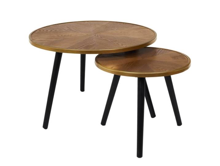 Tables gigognes plateau effet bois cerclage or