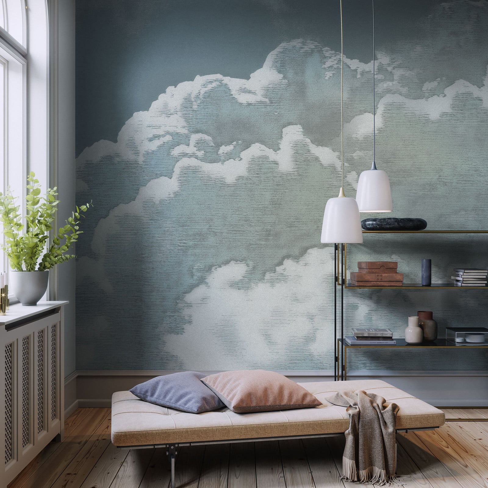 home24 Fotobehang Vintage Clouds Blauw Wit B: 250 cm, H: 250 cm