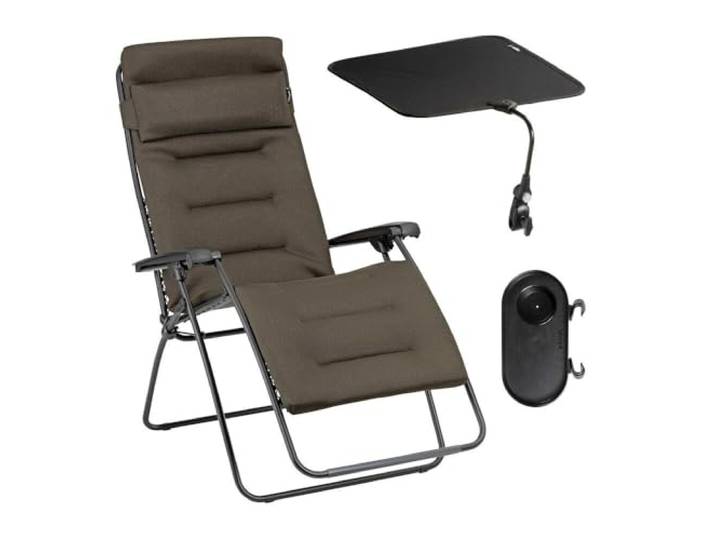 Lafuma MOBILIER - Set gepolsterte Relaxliege XL mit Sonnenschirm und Becherhalter - RSX Clip XL - AirComfort® - Marron Taupe BDL0054_7057-5 Jahre Garantie
