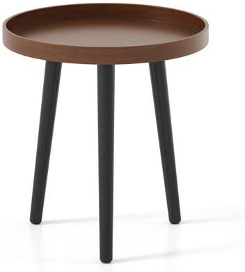 Costway Mid Century Modern Round Side Sofa Coffee Table with Wooden Tray-Brown