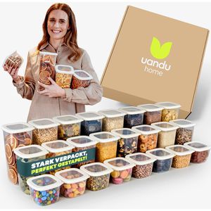 uandu Vorratsdose 24 Mix weiß, aus Kunststoff, 0,55 - 1,75 Liter, transparent, luftdicht, Set, 24-teilig