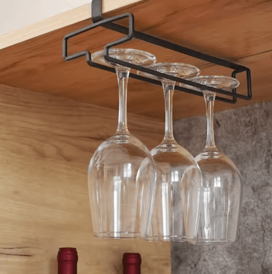 Inspire Picks Under Cabinet Hanging Wine Glass Rack No Drill Stemware Holder & Inverted Drying Rack black B4562e